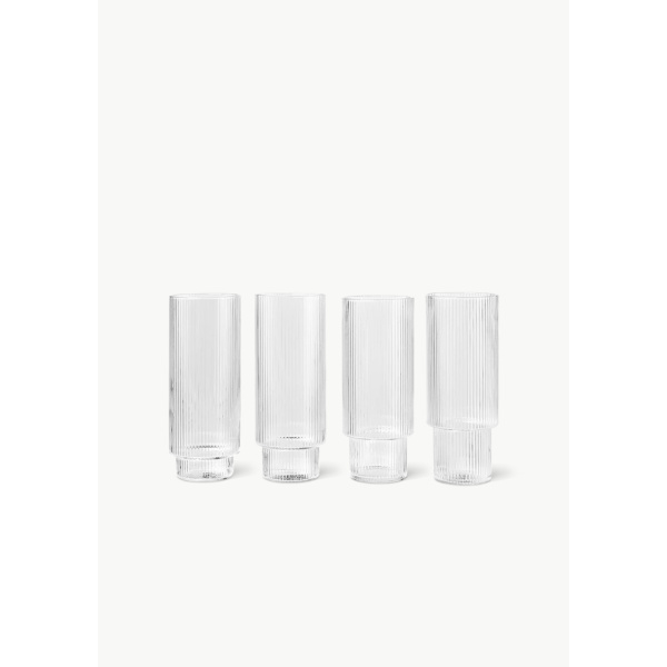 Ferm Living Ripple Long Drinking Glass sett med 4, clear
